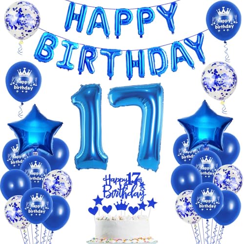 Luftballons 17. Geburtstag Dekoration junge blau happy birthday 17th Geburtstag Party Deko Set 17 geburtstag deko junge 17 jahre geburtstag jungen deko blau Folienballons 17 geburtstag junge deko(17) von Ohaoduo