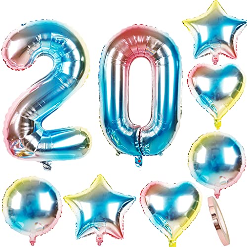 Luftballons 20 Geburtstag Dekoration frau mann bunt Zahlenballon 20 + 6 pcs herz/Stern Helium Folienballon 20 jahre geburtstag deko frauen rosa geburtstagsdeko 20.geburtstag deko mädchen frau(20) von Ohaoduo