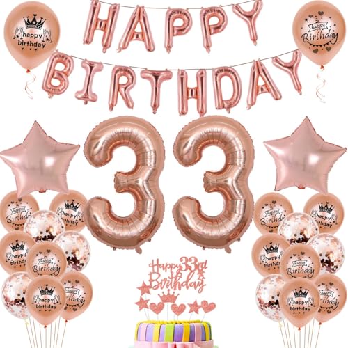 Luftballons 33. Geburtstag Dekoration frau Rosegold 33th Geburtstag Party Deko Set 33 geburtstag deko frauen 33 jahre geburtstag frau deko Rosegold 33 geburtstag frau Folienballons 33 rosegold(33) von Ohaoduo