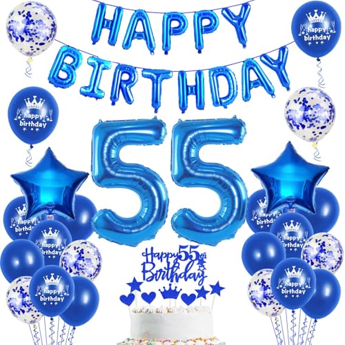 Luftballons 55. Geburtstag Dekoration mann blau happy birthday 55th Geburtstag Party Deko Set 55 geburtstag deko männer 55 jahre geburtstag mannn deko blau Folienballons 55 geburtstag männer deko(55) von Ohaoduo