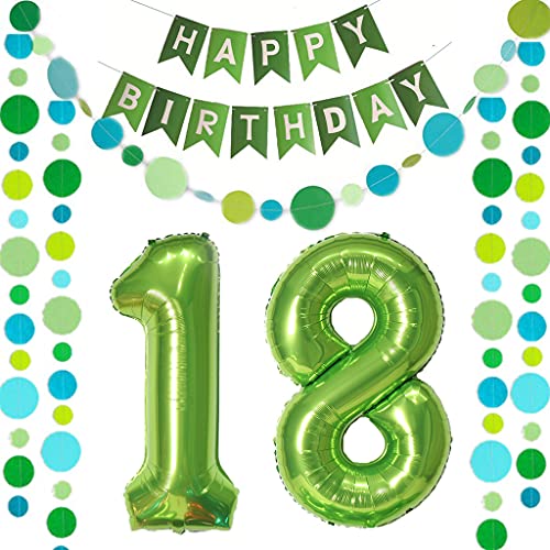 Luftballons Zahl 18 Grün + Happy Birthday Girlande + banner Folienballon 18.Geburtstags deko Mädchen jungen ballons 18 Jahre Geburtstag deko Zahlenballon 18 Geburtstag dekoration Mädchen junge(18) von Ohaoduo