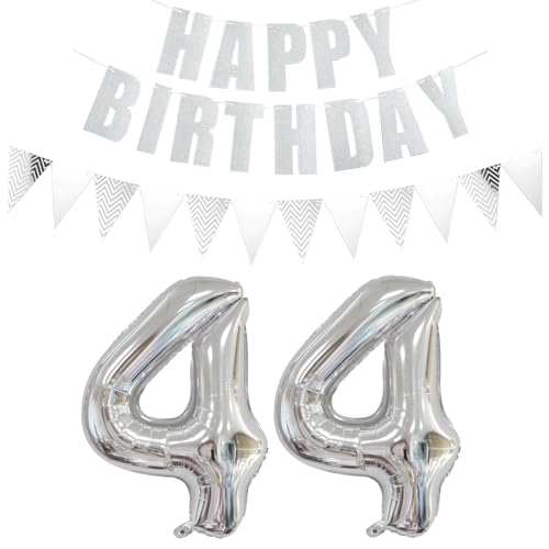 Luftballons Zahl 44 Silber + Happy Birthday Girlande + banner Folienballon 44.Geburtstags deko frau mann ballons 44 Jahre Geburtstag deko frauen Zahlenballon 44 Geburtstag dekoration Männer frau(44) von Ohaoduo