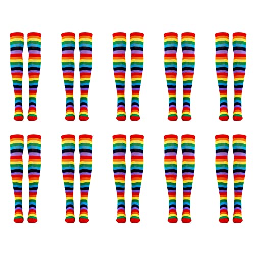 Ohewiiuk 20X Regenbogengestreifte Socken ÜBer Dem Knie Clown Gestreiftes Kostüm Hohe Strümpfe für Halloween Cosplay Partys von Ohewiiuk