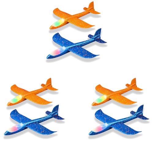 Ohewiiuk 6 Pack LED Licht Flugzeug 48CM Großes Werfen Schaum Flugzeug Draussen Sport Hinterhof Geburtstag Feier Kinder Optimale Geschenke von Ohewiiuk