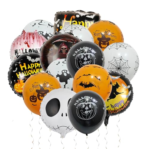 50 Stück Halloween Luftballons Schwarz Orange Weiß Ballons mit 6 Stück Halloween Foil Ballons für Halloween Party Deko von Ohighing