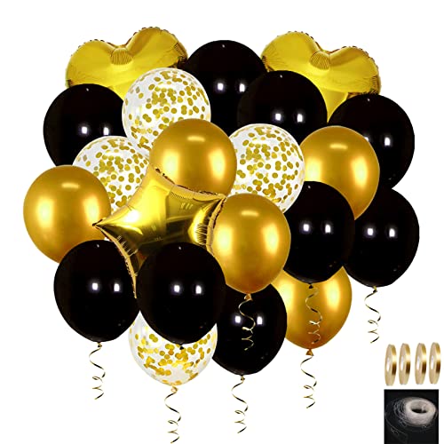 71 Stück 30cm Luftballons Schwarz Gold Ballons Geburtstag Luftballons Metallic Gold Helium Ballon Girlande Gold Herzluftballons von Ohighing