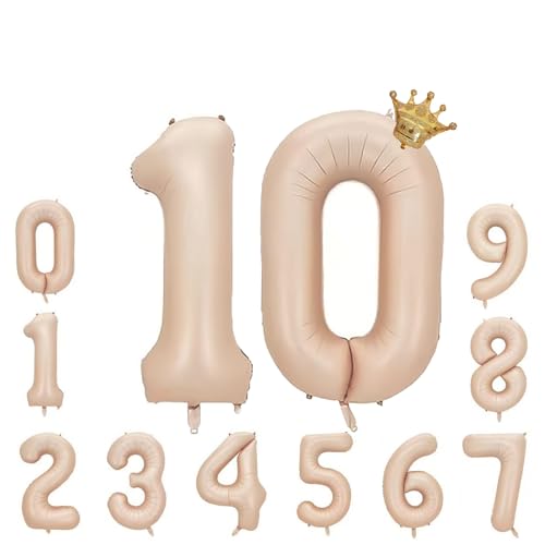 Foil Luftballon 10 Helium Folienballon Zahlen Ballon XXL Folien Beige Ballon 10 Geburtstag 100cm/40inch von Ohighing