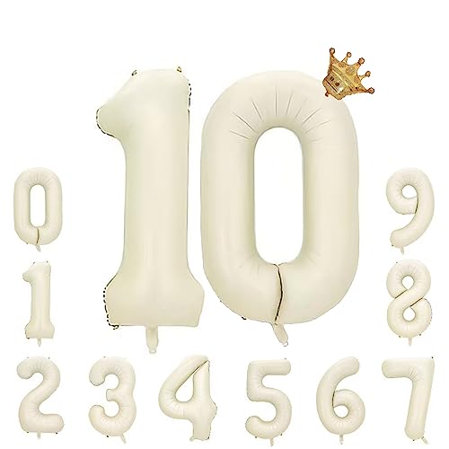 Foil Luftballon 10 Helium Folienballon Zahlen Ballon XXL Folien Milchig Weiß Ballon 10 Geburtstag 100cm/40inch von Ohighing