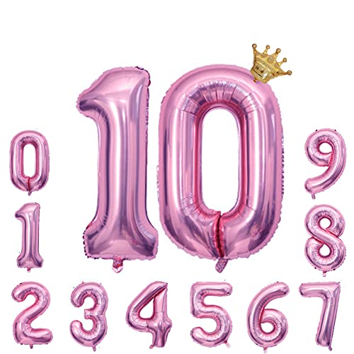 Foil Luftballon 10 Helium Folienballon Zahlen Ballon XXL Folien Rosa Ballon 10 Geburtstag 100cm/40inch von Ohighing