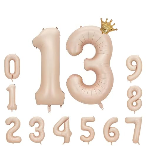 Foil Luftballon 13 Helium Folienballon Zahlen Ballon XXL Folien Beige Ballon 13 Geburtstag 100cm/40inch von Ohighing