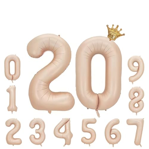 Foil Luftballon 20 Helium Folienballon Zahlen Ballon XXL Folien Beige Ballon 20 Geburtstag 100cm/40inch von Ohighing