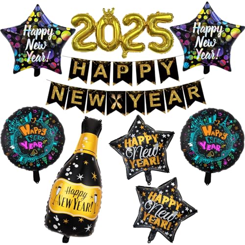 Happy New Year Banner Girlande Happy New Year Deko Luftballon Silvester 2025 von Ohighing