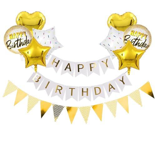 Weiß Happy Birthday Girlande Weiß Gold Foil Geburtstag Ballon Happy Birthday Banner Wimpel Geburtstagsdeko von Ohighing