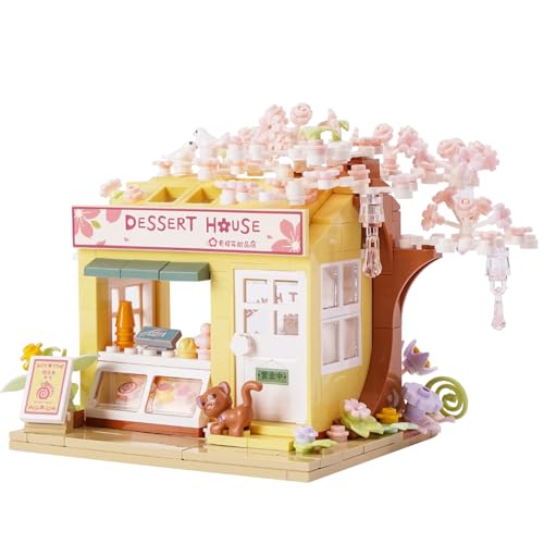 Oichy Sakura Dessertladen Baustein Sets Kirschbaum Konstruktionsspielzeug Straßenansicht Haus Bauspielzeug für Geschenke und Dekoration (384 Stück) von Oichy