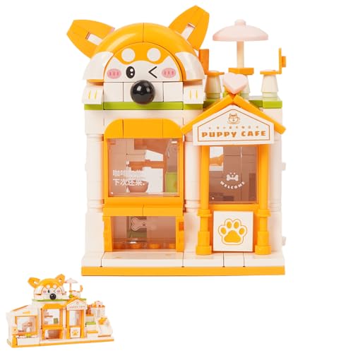 Oichy Shop Bauspielzeug Niedliches Faltbares Welpen Café Bausteine Set Modularhaus Konstruktionsspielzeug für Kinder und Erwachsene (309 Stück) von Oichy