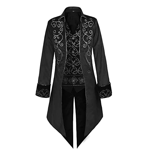 Oiefeen Mittelalter Steampunk Smoking Performance Kostüm Halloween Herren Kleidung Gothic Jacke, Schwarz, 5XL von Oiefeen