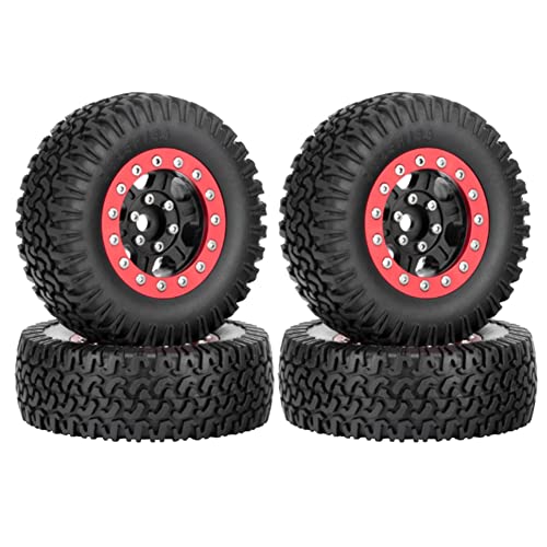 Oikabio 4 Stück 76 mm 1,55 Metall Beadlock Wheel Rim Felgensatz für 1/10 RC Crawler Car Axial Jr D90, schwarzer & roter Rand von Oikabio