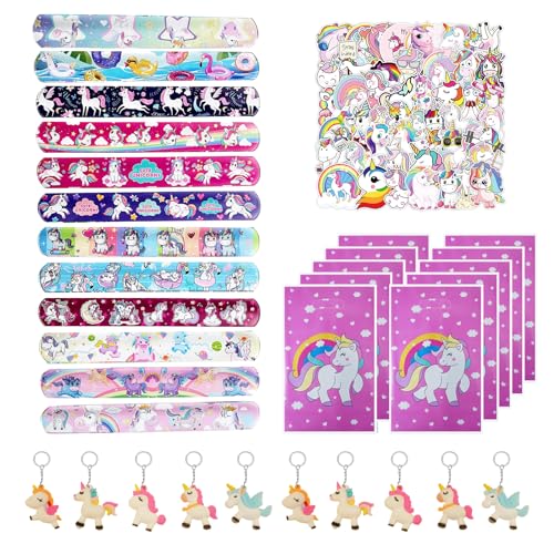 Einhorn Kindergeburtstag Mitgebsel Set, 82 Stück Kinder Geburtstag Mitbringsel Gastgeschenke mit Geschenktüten Schnapparmband Schlüsselanhänger Aufkleber, Party Kleine Geschenke Give Aways Mädchen von Oirigaga