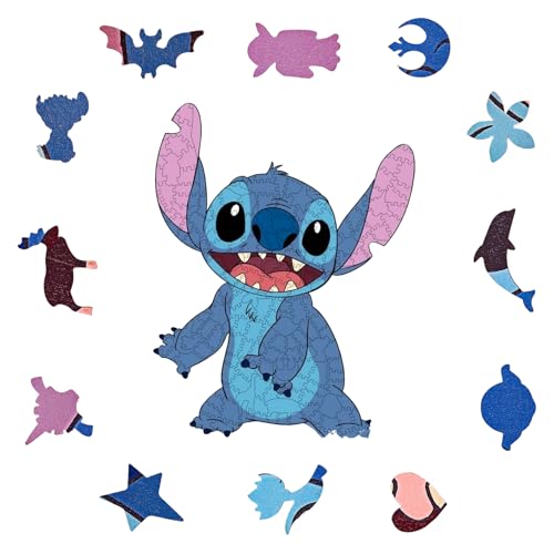 Oirigaga Holzpuzzle für Erwachsene und Kinder ab 6 Jahre, 200 Teile Cartoon Stich Wooden Puzzle, Magisches Holz Rätsel Knobelspiel Unregelmäßige Jigsaw, Geschenke für Jungen Mädchen, 22.5x30cm von Oirigaga