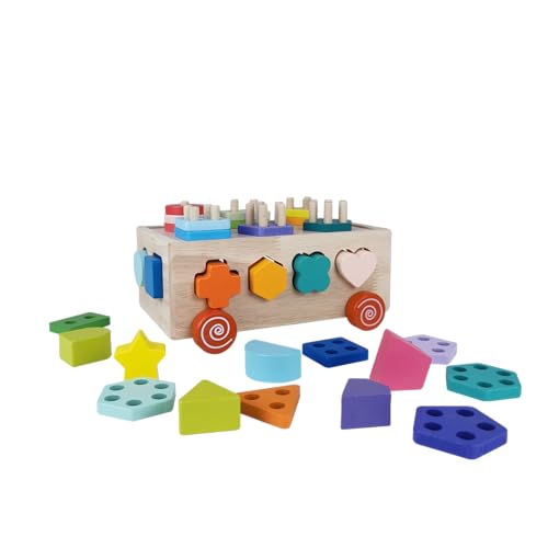 Okarie's - 30-teiliger Montessori Holzwagen Steckspiel ab 1 Jahr Steckpuzzle Stapelspiel Holzspielzeug Sortierspiel von Okarie‘s