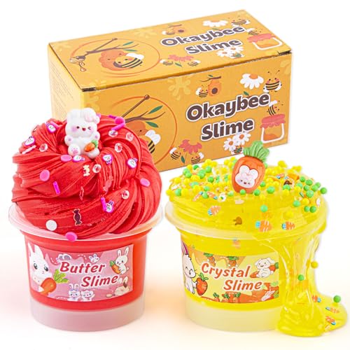 2er-Pack Schleim Set mit Butter Slime & Clear Slime für Kinder, Schleim-Sensorspielzeug für Mädchen und Jungen im Alter von 8–12 Jahren, Slime-Partygeschenke, Geburtstags-Ostern von Okaybee