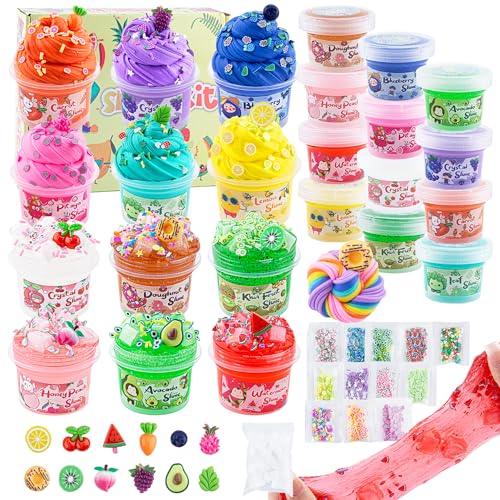 32 FL OZ Slime Set, 12er-Pack Schleime für Kinder, enthält 6 Butter Slime und 6 Clear Slime, 38-teilige Slime Kit mit Charms & Jelly Cube Slime Add-ins, Geschenk zum Geburtstag Ostern Weihnachten von Okaybee