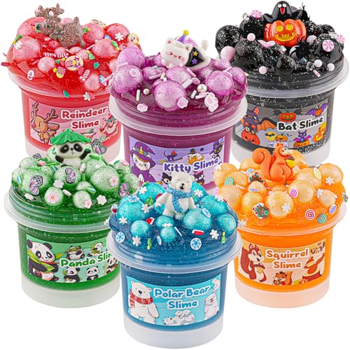 6er-Pack Animal Schleim Set, Glitter Slime für Kinder, Gut Dehnbares Crunchy Slime Kit Sensorisches Spielzeug, Slime Party Geburtstags Oster Mädchen & Jungen von 6–12 Jahren von Okaybee