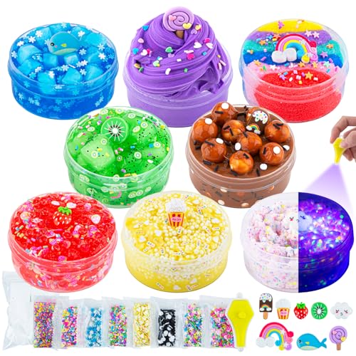 Schleim Different Textures, 8er-Pack Slime Set enthält Butter Slime, Rainbow Cloud Slime, Glow in The Dark Slime, Schleim Kinder Party Geschenk, Geschenk für Mädchen und Jungen im 8-12 Jahren von Okaybee