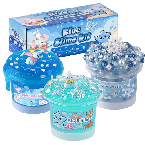 3er-Pack Blauer Schleim-Set für Kinder: Enthält Klar-Schleim, Water Slime & Perlen-Crunchy-Schleim, Spaß- & Sinneserlebnis DIY Schleim-Set für Mädchen & Jungen, Schleim-Partygeschenke von Okaybee