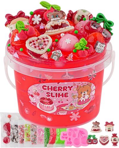 Cherry Red Slime Set für Kinder, Schleim Bucket with Slime Clay, 10 Packungen mit Zubehör, Slime Partygeschenke für Mädchen & Jungen, Sensorisches Spielzeug, Ostern Halloween Weihnachts Geschenke von Okaybee