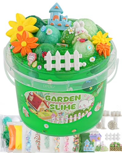 Garden Green Slime Set für Kinder, Schleim Bucket with Slime Clay, 10 Packungen mit Zubehör, Slime Partygeschenke für Mädchen & Jungen, Sensorisches Spielzeug, Ostern Halloween Weihnachts Geschenke von Okaybee