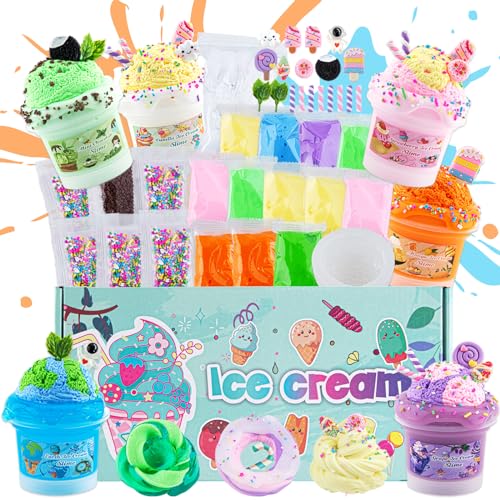 Ice Cream Schleim Kit für Kinder, Slime Set enthält 6 Stück Clear Slime & Slime Charms, Slime Clay zur Herstellung von Butter Slime, Schleim-Partygeschenke, Geschenk zum Geburtstag Ostern Weihnachten von Okaybee