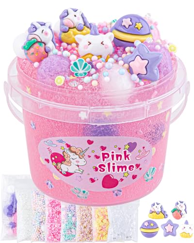 Okaybee 10 FL OZ Slime Kit, Pink Clear Slime, Schleim Kinder for Ages 8-12, Glimmer Crunchy Schleim Set Includes 9 Packs of Slime Add-ins, Schleim Sensory Toys, Birthday Hallowmas Gift von Okaybee