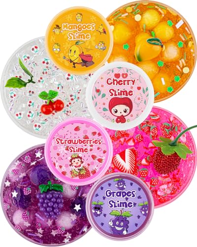 4er-Pack Fruit Slime Set, 400 ml Clear Slime für Kinder, Glitter Crunchy Slime Kit, Schleim Sensory Spielzeug für Mädchen & Jungen 8–12 Jahren, Geburtstags Oster Halloween Schleim Party Geschenke von Okaybee