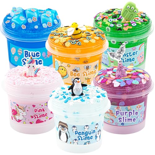 6er-Pack Animal Schleim Set, Clear Slime für Kinder, Jelly Cube Slime Kit, Schleim Sensor Spielzeug für Mädchen und Jungen im Alter von 8–12 Jahren, Geschenk zum Geburtstag, Ostern, Weihnachten von Okaybee