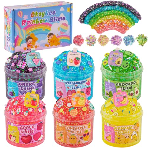 Okaybee 6er-Pack Bingsu Slime Set, Regenbogen Schleim für Kinder, Schleim Party Geschenke, Sensorisches Spielzeug, Feiertags Geburtstags Ostern Halloween Mädchen und Jungen von Okaybee