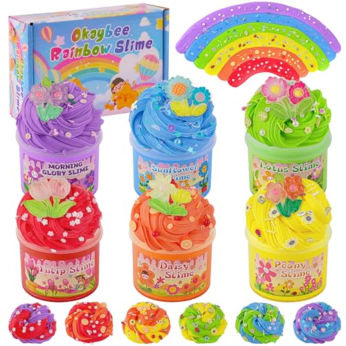 Okaybee 6er-Pack Butter Slime Set, Regenbogen Schleim für Kinder, Schleim Party Geschenke, Sensorisches Spielzeug, Feiertags Geburtstags Ostern Halloween Mädchen und Jungen von Okaybee