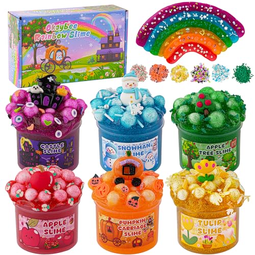 Okaybee 6er-Pack Glitter Crunchy Slime Set, Regenbogen Schleim für Kinder, Schleim Party Geschenke, Sensorisches Spielzeug, Geburtstags Ostern Halloween Mädchen und Jungen von Okaybee