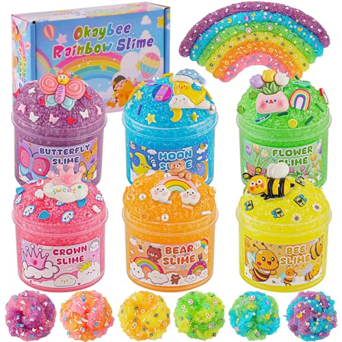 Okaybee 6er-Pack Snow Fizz Crunchy Slime Set, Regenbogen Schleim für Kinder, Schleim Party Geschenke, Sensorisches Spielzeug, Geburtstags Ostern Halloween Mädchen und Jungen von Okaybee