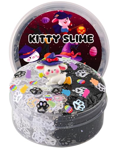 Black & White Cat's Paw Glitter Sequins Slime, Crunchy Schleim für Kinder, sensorisches Schleimspielzeug, Geschenke für Mädchen und Jungen zum Geburtstag, Ostern, Halloween, Weihnachten von Okaybee