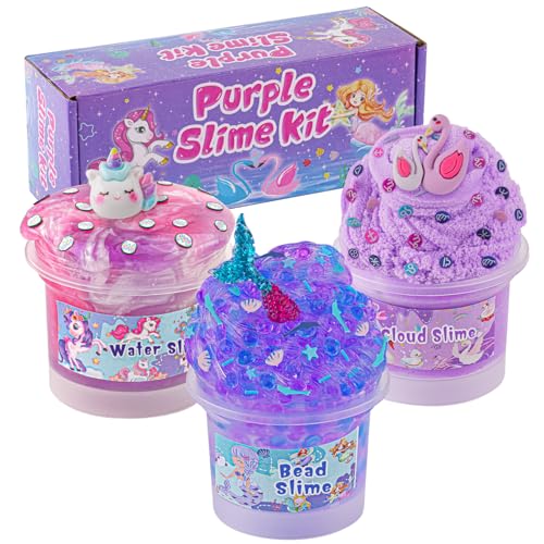 3er-Pack Lila Schleim-Set für Mädchen: Enthält Cloud Slime, Water Slime & Mermaid Crunchy Slime, Spaß- & Sinneserfahrung DIY Schleim-Set für Kinder & Teens, Schleim-Partygeschenke Geburtstag von Okaybee