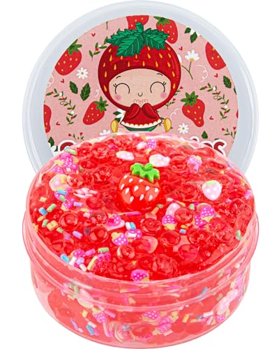 Strawberry Fishbowl Bead Slime, Nicht Klebriger Crunchy Schleim, Schleim-Partygeschenke für Kinder, Slime Sensorisches Spielzeug, Mädchen und Jungen im Alter von 8–12 Jahren von Okaybee