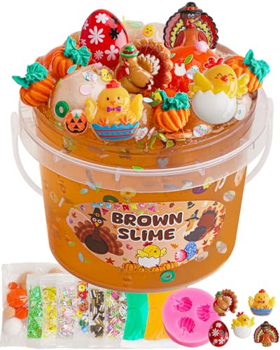 Turkey Brown Slime Set für Kinder, Schleim Bucket with Slime Clay, 10 Packungen mit Zubehör, Slime Partygeschenke für Mädchen & Jungen, Sensorisches Spielzeug, Ostern Halloween Weihnachts Geschenke von Okaybee