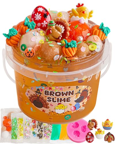 Turkey Brown Slime Set für Kinder, Schleim Bucket with Slime Clay, 10 Packungen mit Zubehör, Slime Partygeschenke für Mädchen & Jungen, Sensorisches Spielzeug, Ostern Halloween Weihnachts Geschenke von Okaybee