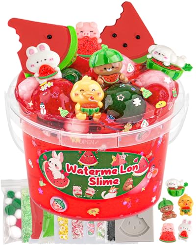 Watermelon Red Slime Set für Kinder, Schleim Bucket with Slime Clay, 10 Packungen mit Zubehör, Slime Partygeschenke für Mädchen & Jungen, Sensorisches Spielzeug, Ostern Halloween Weihnachts Geschenke von Okaybee