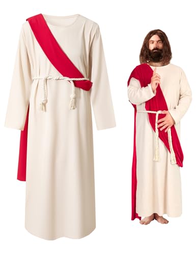 Okbebe Jesus-Kostüm für Erwachsene, Herren, Robe, religiöser Christus, Schal, Taillenseil, Jesus-Kostüme für Halloween, Weiß, Größe L von Okbebe