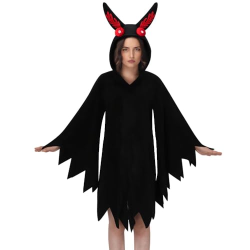 Okbebe Mottenmann-Kostüm für Damen, Halloween, Cosplay, Mottenmann, Kapuzenumhang für Unisex-Erwachsene (Schwarz, Größe A) von Okbebe