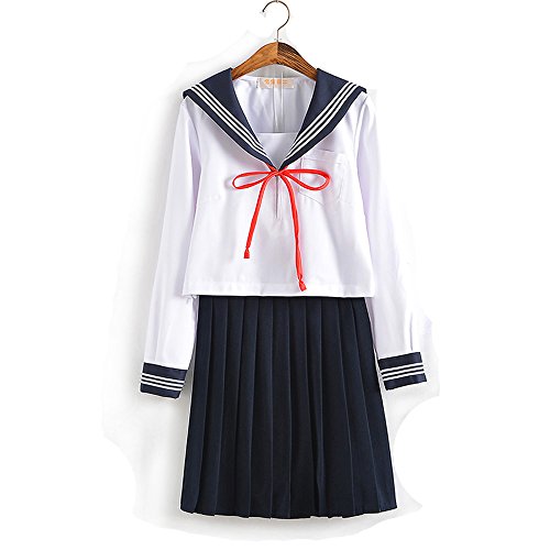 Olanstar Damen Japanische High School Uniform Anime Cosplay JK Kostüm Set Matrosenanzug Für Mädchen Weiß und Marineblau von Olanstar