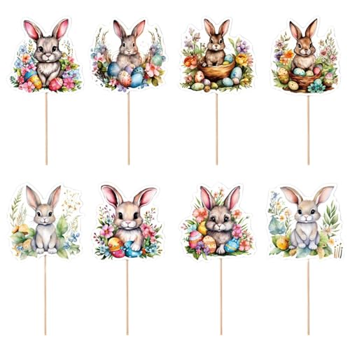 8 Stück Ostern Bunny Ohr Cupcake Toppers, Ostern Cupcake Toppers, Osterhase Ostereier Cupcake Deko, Ostern Tortentopper Kuchen Deko, für Ostern Deko Kinder Bunny Themenparty von Oldmoom