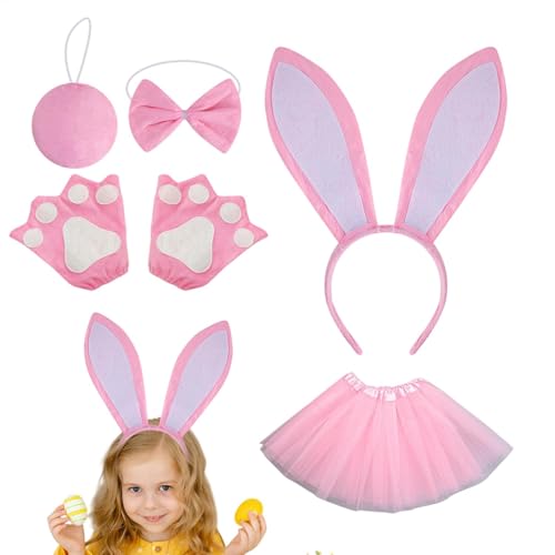 Kinder-Bunny-Tutu-Cosplay-Set, buntes Osterhasen-Outfit – lustiges Halloween-Stirnband, -Cosplay-Set für Geburtstagsfeiern von Oldmoom